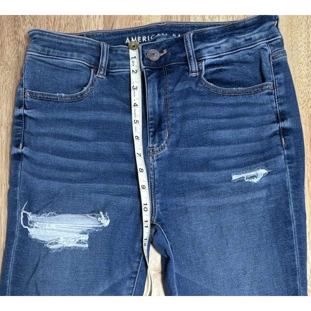 American Eagle Next Level Stretch Hi-Rise Blue Distressed Women's Size 10 - Picture 3 of 16